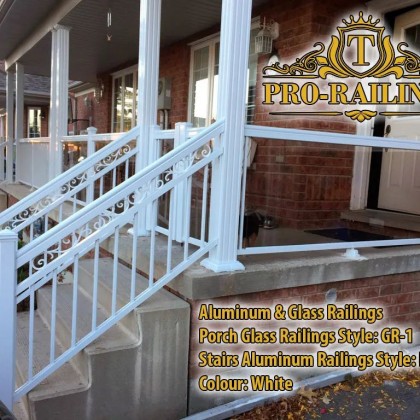 TorontoProRailings-AluminumGlassRailings-R-4-Style-White-Stairs-only-combined-with-GR-1-glass-railings-on-porch