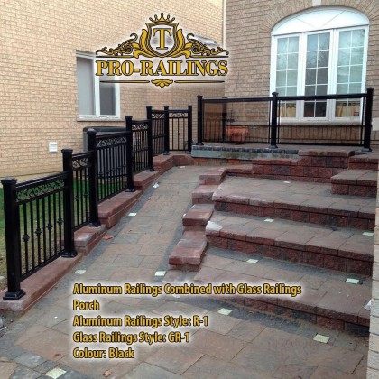 TorontoProRailings-AluminumRailings-R-5-Style-Black-Combined-with-Glass-Railings-GR-1-Style