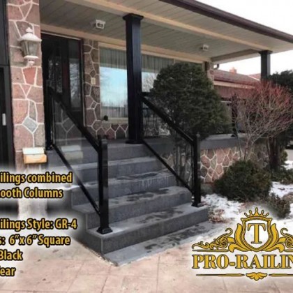 TorontoProRailings-Glass-Railings-Style-GR-1-Colour-Black-Glass-Clear-combined-with-Smooth-Columns-6x6-Square-Porch