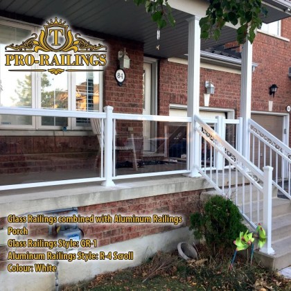TorontoProRailings-Glass-Railings-Style-GR-1-SmokedGrey-combined-with-Aluminum-Railings-R-4-Scroll-White-on-porch